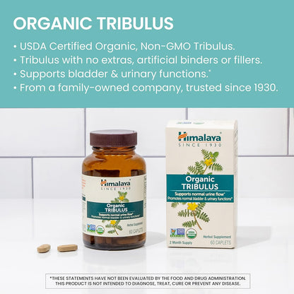 Himalaya Organic Tribulus Terrestris - Herbal Supplement for Bladder Control, Male Endurance, Prostate, and Libido Support - Vegan, Non-GMO, Gluten Free, 688 mg, 60 Caplets
