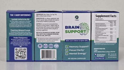 1 Body Brain Support - Bacopa Monnieri, Lion’s Mane for Memory & Focus