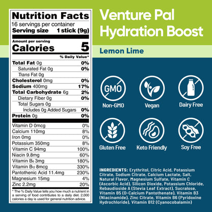 Venture Pal Sugar Free Electrolyte Powder Packets, Keto Friendly, 16 Sticks | Liquid Daily IV Hydration Packets for Rapid Rehydration. 7 Electrolytes & 5 Vitamins | Non-GMO | Vegan | Fast Dissolve