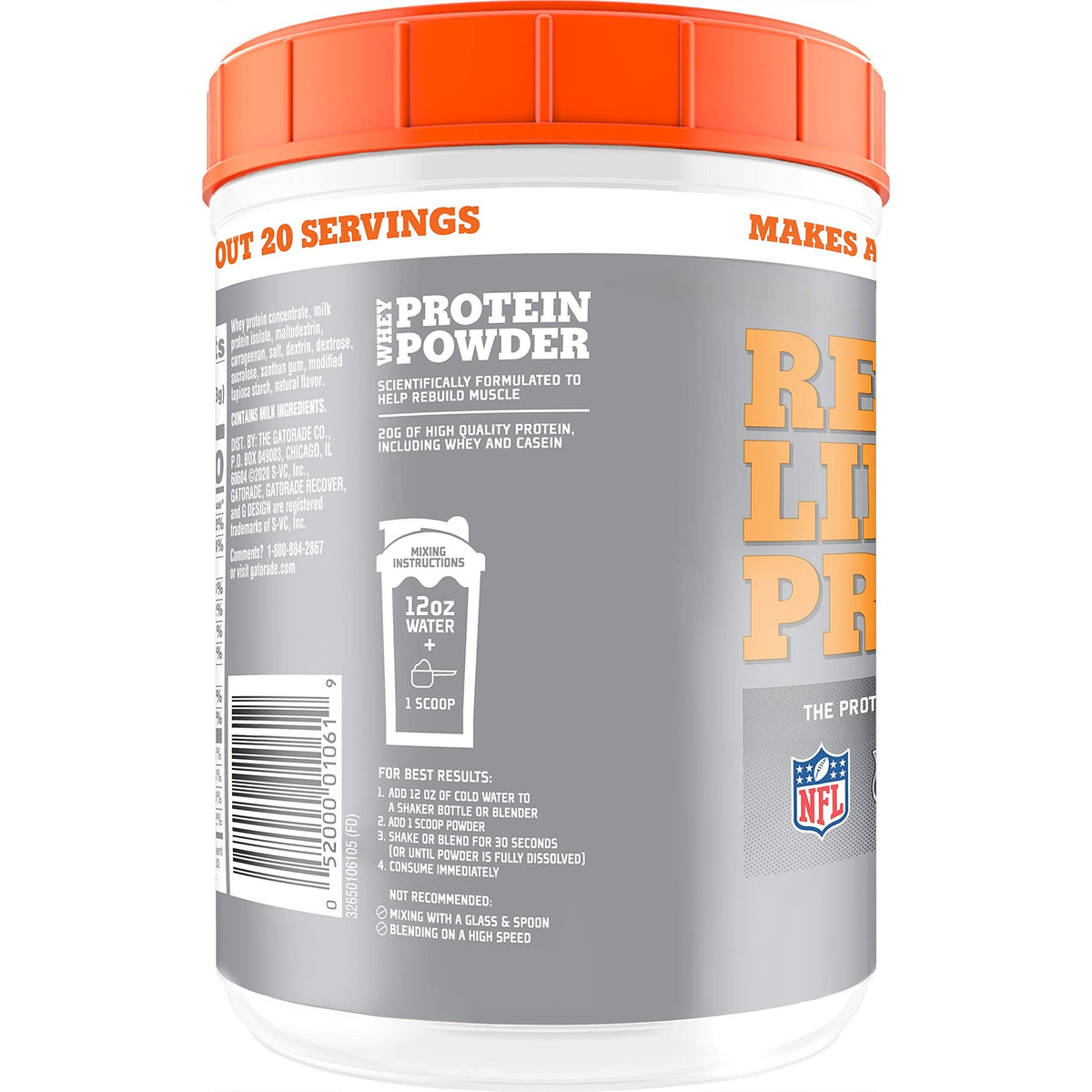 Gatorade Whey Protein Powder, 20 Servings Per Canister, 20 g of Protein Per Serving