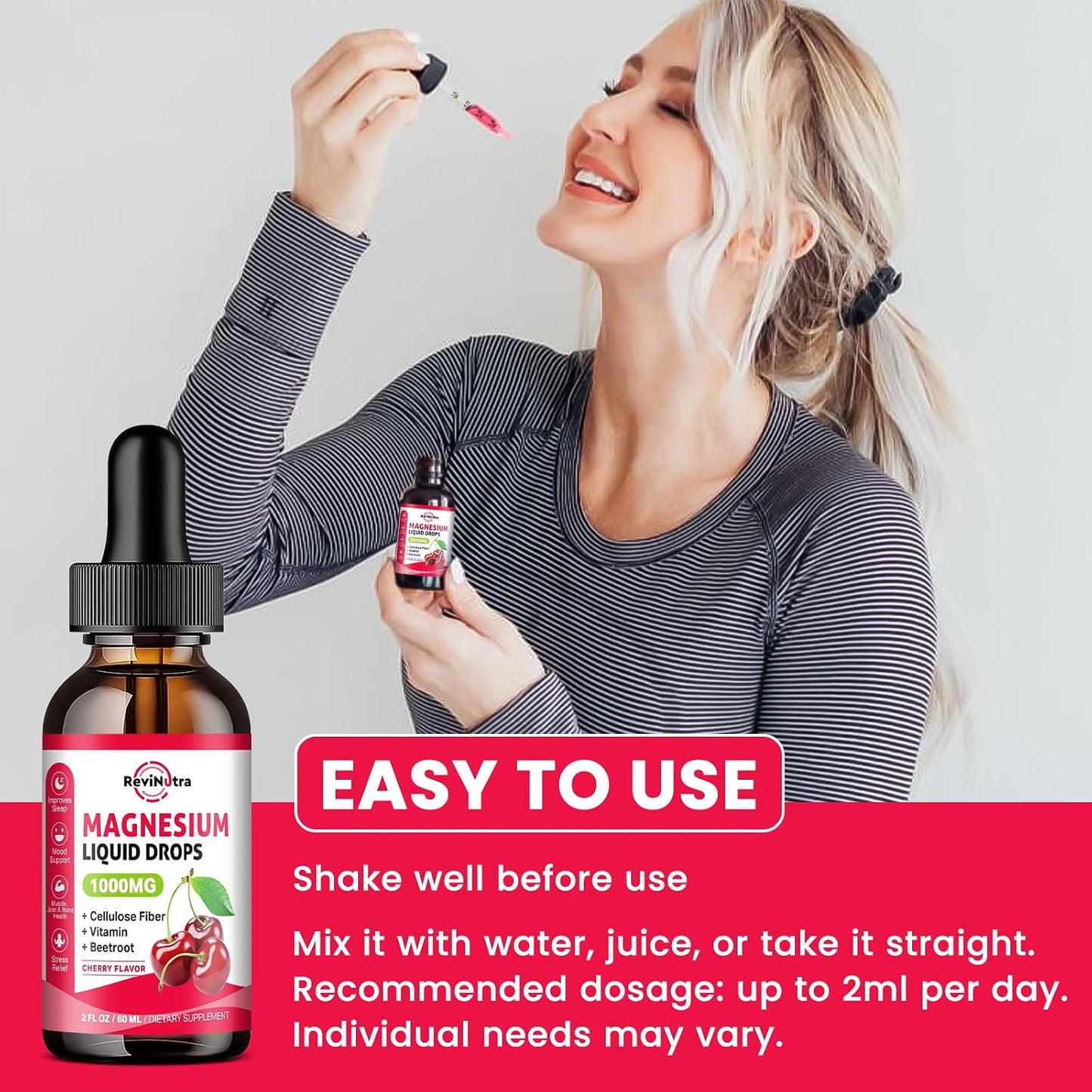 (2 Pack) Magnesium Glycinate Liquid Drop for Sleep, Nerve, Energy, Muscle Sugar-Free Pineapple & Cherry Flavor