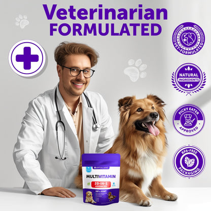 Dog Multivitamin Chewable with Glucosamine 26 in 1 - Dog Vitamins and Supplements - Senior & Puppy Multivitamin for Dogs - Pet Joint Support Health - Immunity, Mobility, Gut Skin - 120 Chews