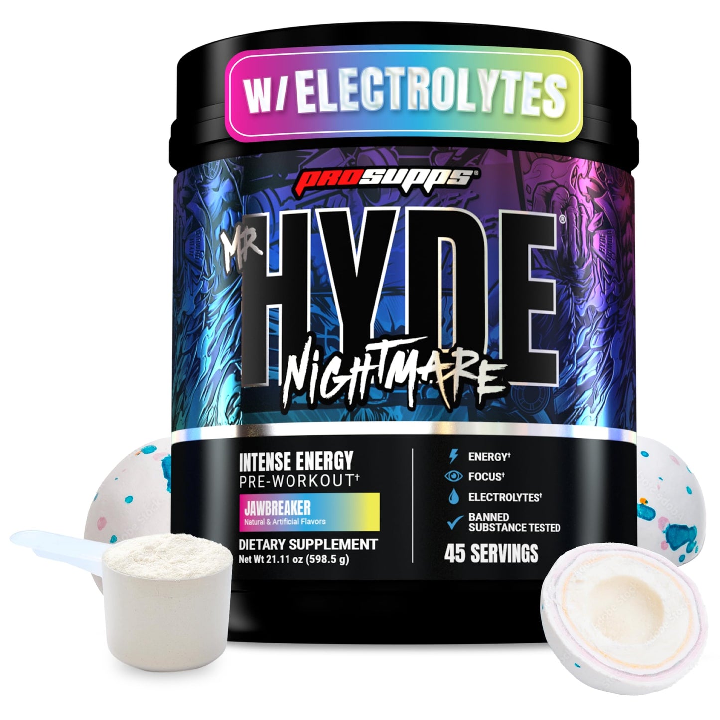 ProSupps Mr. Hyde Nightmare Pre Workout Powder with Caffeine & Beta Alanine - Preworkout for Intense Energy, Mental Focus & Performance - Gym & Fitness Supplements (Black N' Blueberry, 30 Servings)