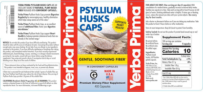 Yerba Prima Psyllium Husks Caps, 400 Capsules - Natural Fiber for Men and Women - Regularity Support Supplement