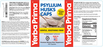 Yerba Prima Psyllium Husks Caps, 400 Capsules - Natural Fiber for Men and Women - Regularity Support Supplement