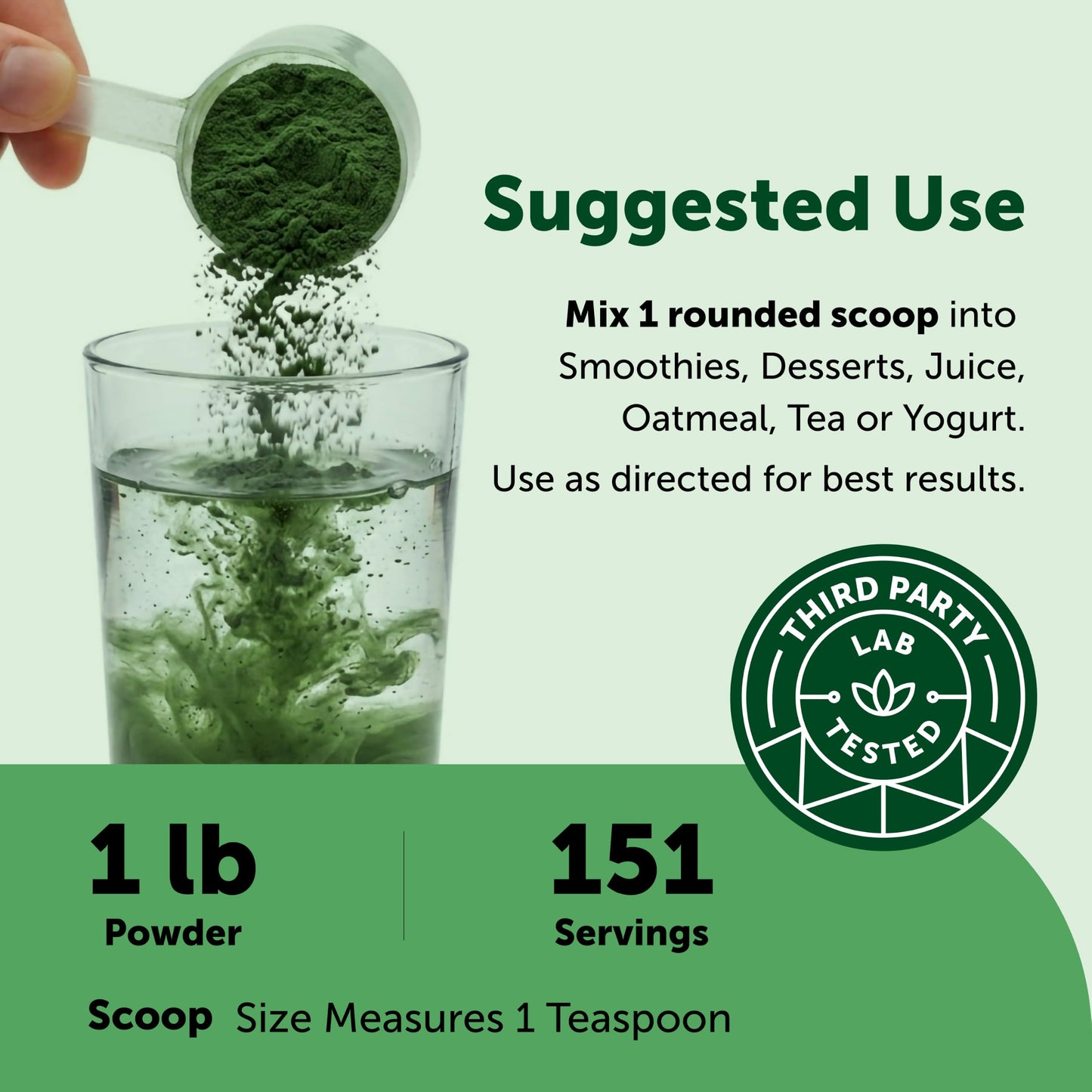 Organic Spirulina Powder, 1lb | Blue-Green Algae, Naturally Occurring Vegan Protein, Vitamins & Minerals | Source of Natural Chlorophyll & Enzymes | Non-GMO, Gluten-Free, No Additives