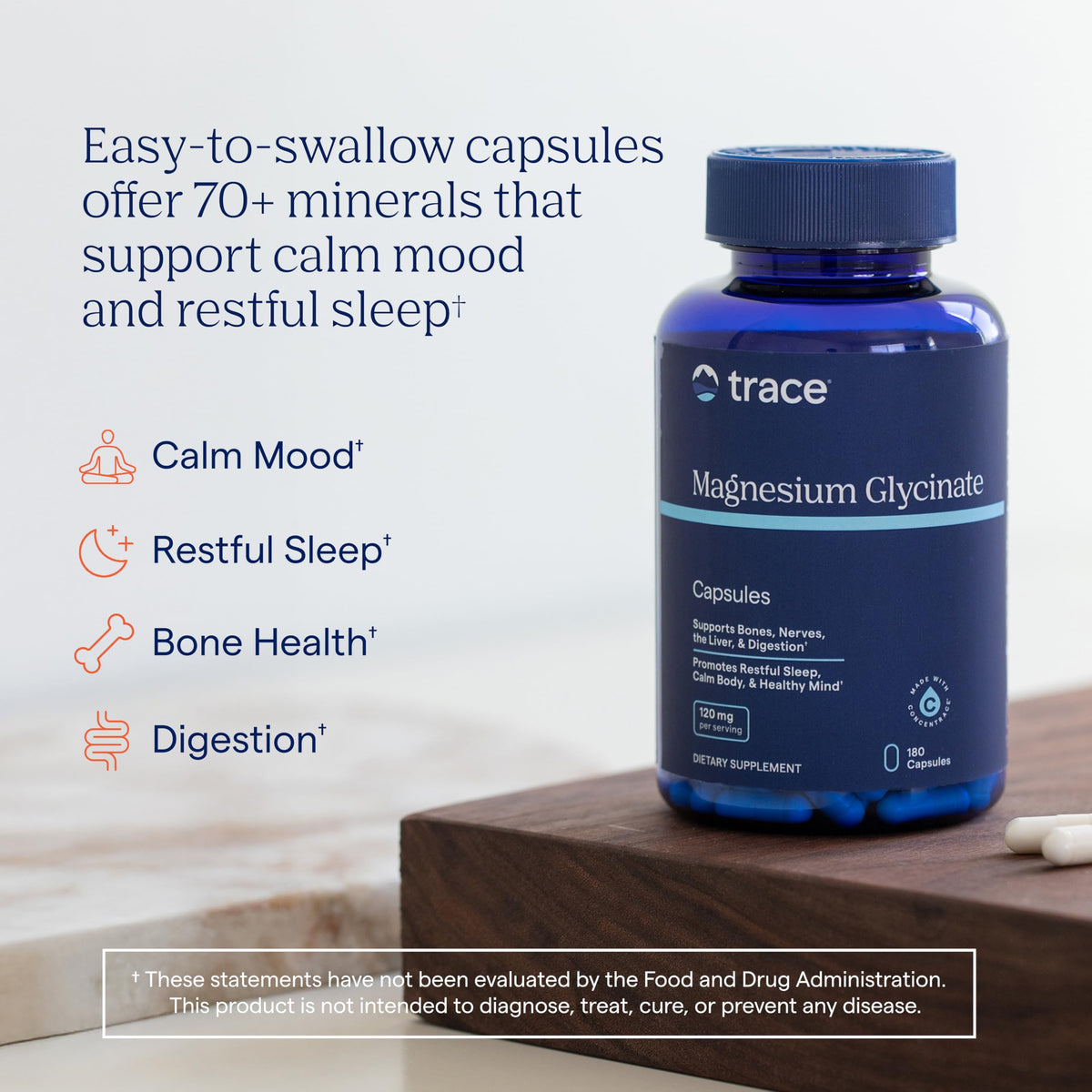 Trace Minerals Magnesium Glycinate Capsules, 120 mg, 90 Count