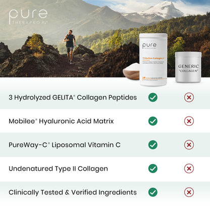 Pure Therapro Rx TriActive Collagen Plus, Collagen Powder for Hair, Skin, Nails, Bones & Joints, Hydrolyzed Collagen Powder w/Patented Peptides, Multi Collagen Protein Powder (Unflavored)