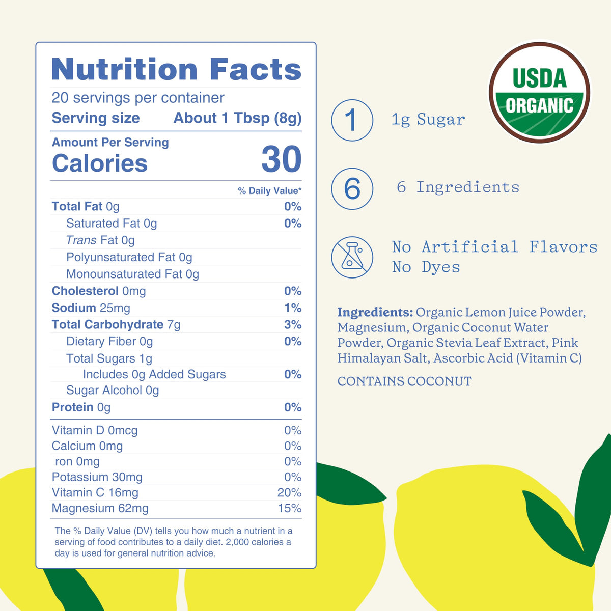 GoodOnya Organic Hydration Electrolyte Drink Mix, Certified Organic Hydration Powder, Non-GMO, Biochecked Glyphosate Free, Low Sugar, Lemonade Flavor, No Artificial Flavors, 42 Servings