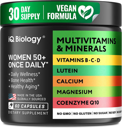 Multivitamin for Women 50 and Over - Once Daily Womens Multivitamin with Lutein & CoQ10 - Vegan, Iron Free Vitamins for Women 50 Plus - Daily Wellness, Bone & Immune Support - USA Made - 60 Capsules