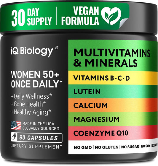 Multivitamin for Women 50 and Over - Once Daily Womens Multivitamin with Lutein & CoQ10 - Vegan, Iron Free Vitamins for Women 50 Plus - Daily Wellness, Bone & Immune Support - USA Made - 60 Capsules