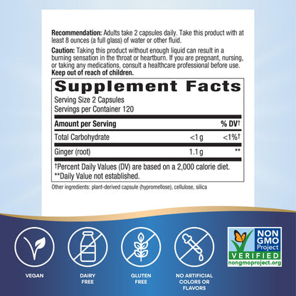 Nature's Way Ginger Root, Promotes Digestive Comfort*, 1,100 mg Per 2-capsule Serving