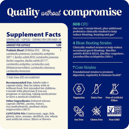 Enzymedica SubCulture Probiotic for Bloat & Digestive Health - Probiotic Supplement Capsules for Women & Men, 50 Billion CFU, Gut Health Support for Adults, Helps Occasional Gas & Bloating - 30 Caps