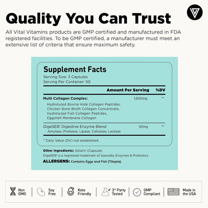 Vital Vitamins Multi-Collagen 150 ct + Hyaluronic Acid Hydration Complex 60 ct