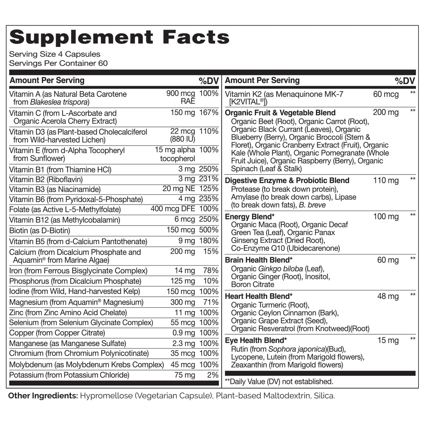NATURELO Whole Food Multivitamin for Women - with Vitamins, Minerals, & Organic Extracts - Supplement for Energy and Heart Health - Non GMO - 120 Vegan Capsules