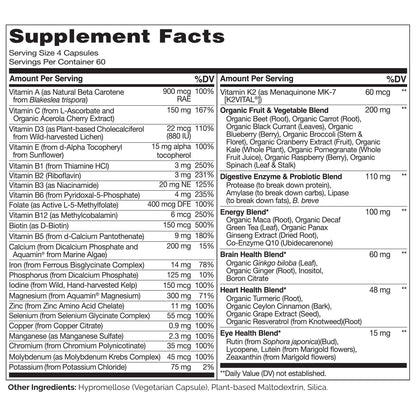 NATURELO Whole Food Multivitamin for Women - with Vitamins, Minerals, & Organic Extracts - Supplement for Energy and Heart Health - Non GMO - 120 Vegan Capsules