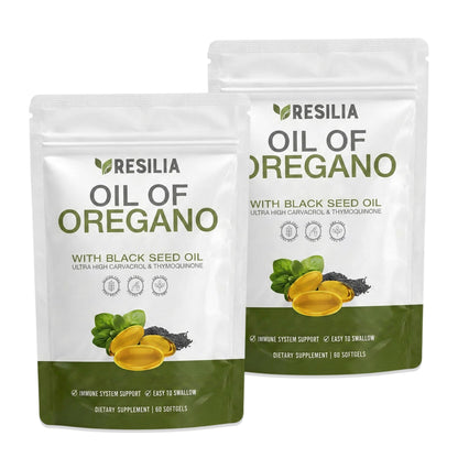 Resilia Oil Of Oregano Softgels with Black Seed Oil - 60 Softgels | Non-GMO, Gluten-Free and Soy-Free