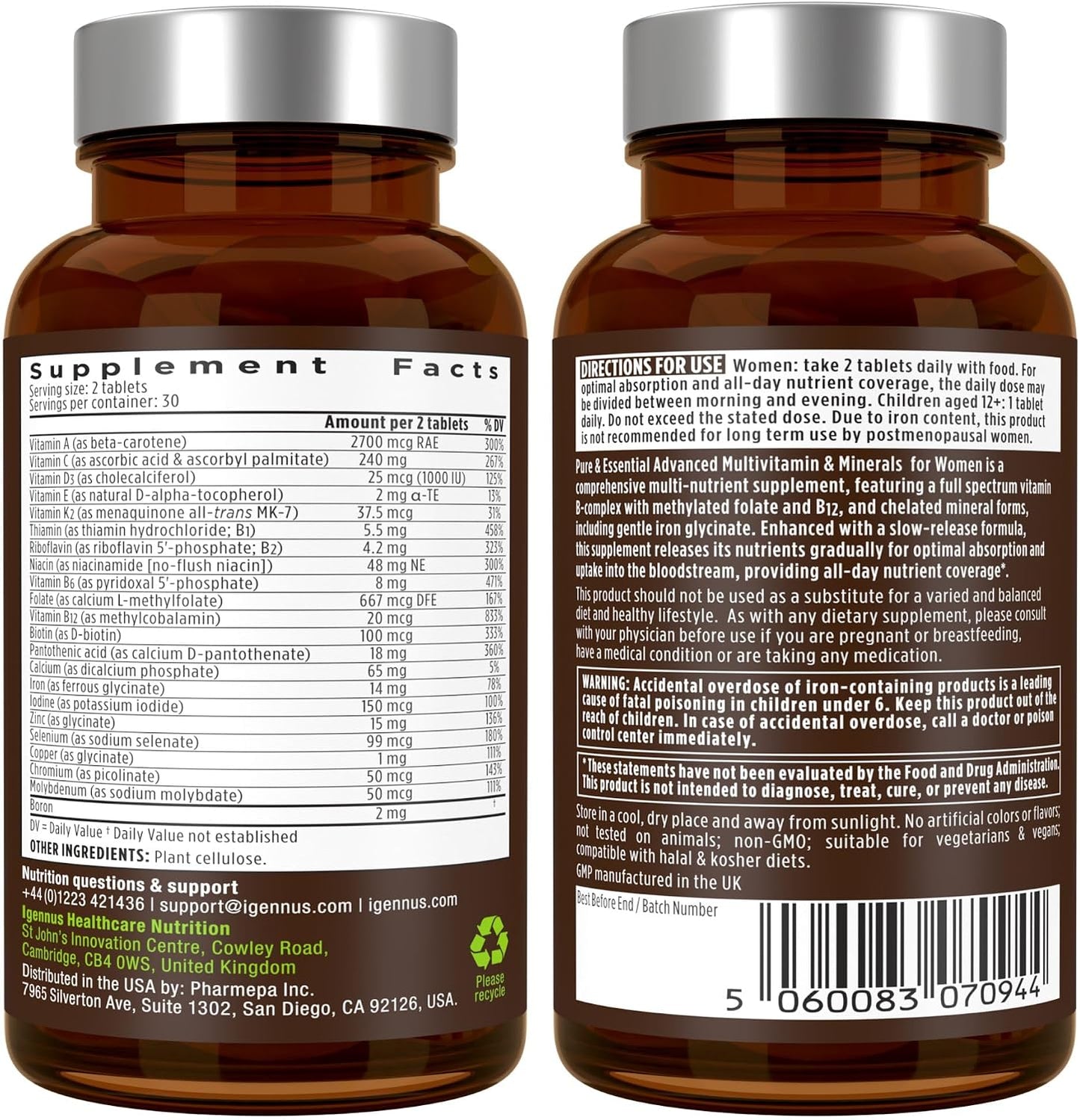 Multivitamin & Minerals for Women + Astaxanthin Complex Vegan Bundle, Sustained Release Advanced Multivitamin with Iron + Natural 4 mg H. Pluvialis Astaxanthin, by Igennus