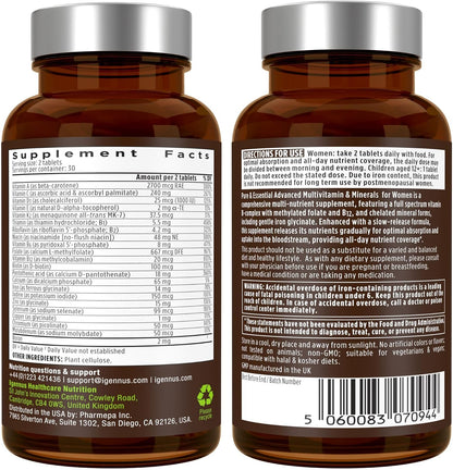 Multivitamin & Minerals for Women + Astaxanthin Complex Vegan Bundle, Sustained Release Advanced Multivitamin with Iron + Natural 4 mg H. Pluvialis Astaxanthin, by Igennus
