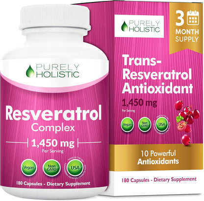Resveratrol Supplement 1450mg, Extra Strength Trans Resveratrol Complex | Potent Antioxidant Support for Healthy Aging & Cellular Health with Polyphenol Blend, Vegan, 180 Capsules (3 Month Supply)