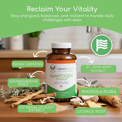 Adaptogen Immune, Adaptogens Supplements, Ashwagandha Supplements with Siberian Ginseng, Astragalus Root, and More - Promotes Healthy Body Functioning - Stress Relief Supplement, 120 Capsules