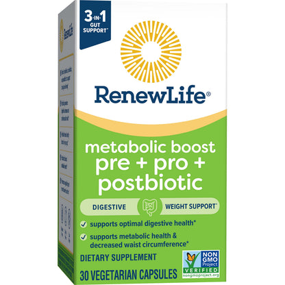 Renew Life Metabolic Boost Pre + Pro + Postbiotic; Prebiotics, Probiotics and Postbiotics