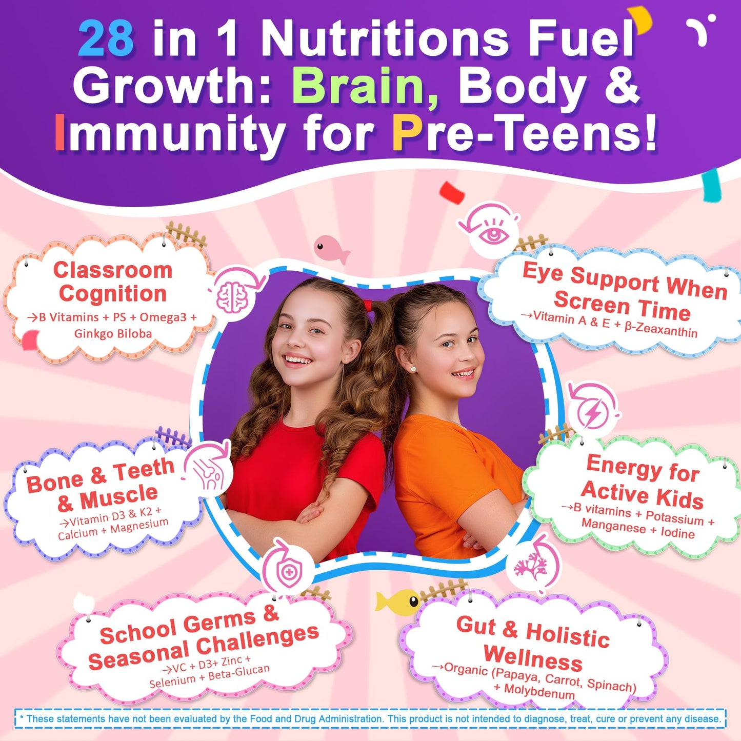 Nextdia Multivitamin Filled Gummies for Teen Boys Girls 12-17, 18, 19, Kids 10+ Multivitamin with Omega 3, Calcium + Magnesium + Zinc, Multi-Minerals for Adolescent 10-19S Brain, Bone, Energy, Immune