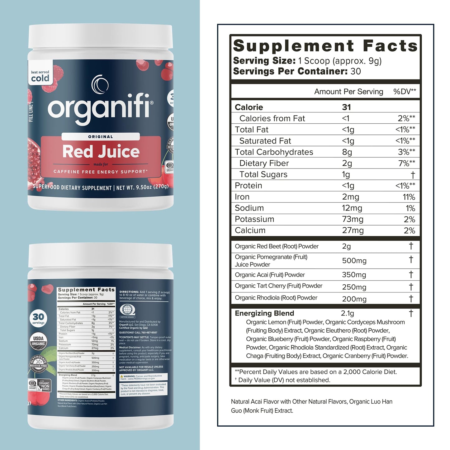 Organifi Red Juice - Energy Powder Reduces Afternoon Crashes and Boosts Digestion and Immune System, 30 Servings