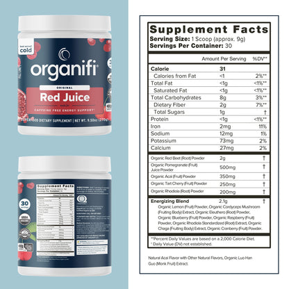 Organifi Red Juice - Energy Powder Reduces Afternoon Crashes and Boosts Digestion and Immune System, 30 Servings