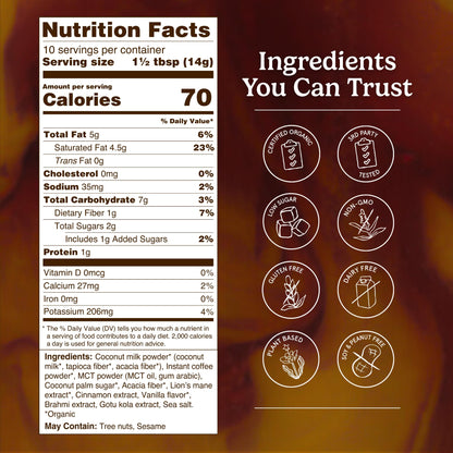 Organic Traditions Mind Fuel Instant Mushroom Coffee Alternative, Caffeine Free Lion’s Mane and Maca Herbal Drink with Dandelion, Chicory, Roasted Grain Blend, Natural Focus Support, 140g / 5oz