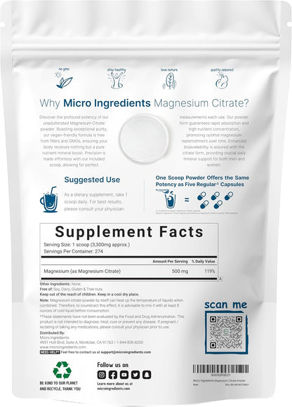 Magnesium Citrate Powder, 2lbs | Unflavored Magnesium Supplement | Relaxation and Nutrient Utilization | Easily Absorbed Formula | Non-GMO, Vegan, Gluten Free