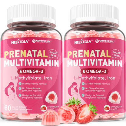 Prenatal Vitamins for Women Gummies, Methylfolate 1mg, Vegan Omega 3 DHA 800mg, Iron, Choline, Iodine, Vitamin D3 B6 B12 - Multivitamin for Women Before, During & After Pregnancy, Sugar Free, 60 Count