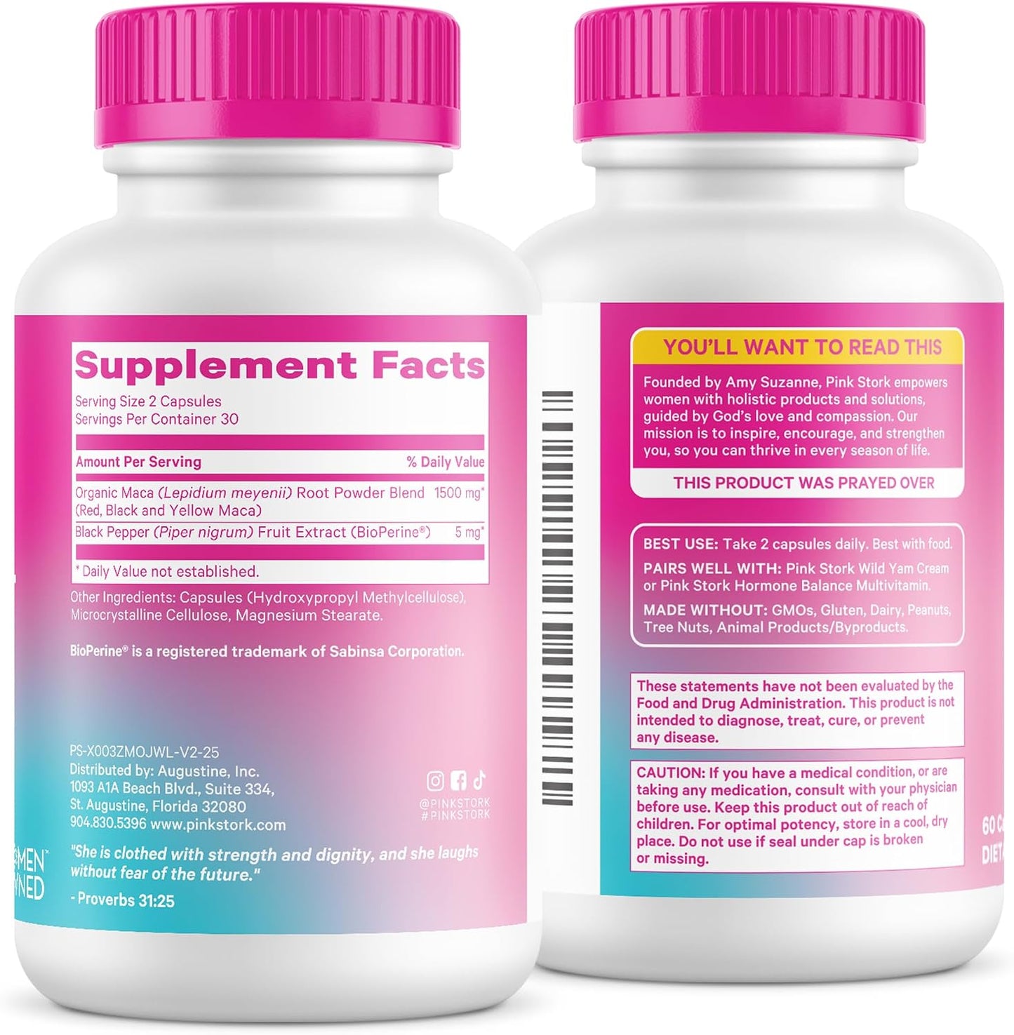 Pink Stork Organic Maca Root Capsules for Women, 1500 mg, 60 Count | With BioPeirne, Hormonal Balance, Menstrual Health, Energy, + Vitality Support, Perimenopause Comfort