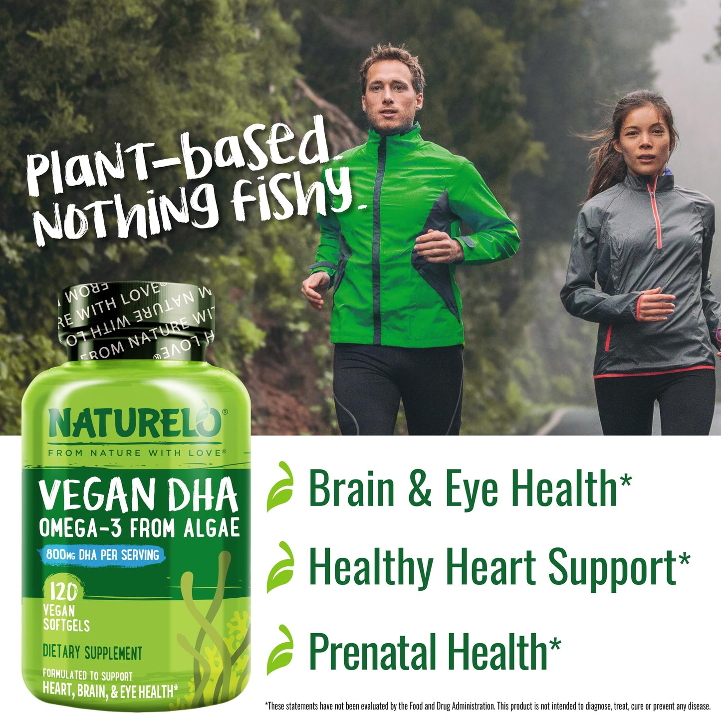 NATURELO Vegan DHA, Vegan Omega 3 Supplement, 120 Softgels, Supports Brain/Heart/Eye Health, Complements Prenatal Vitamins, Essential Fatty Acids, Omega 3 Supplement for Women & Men