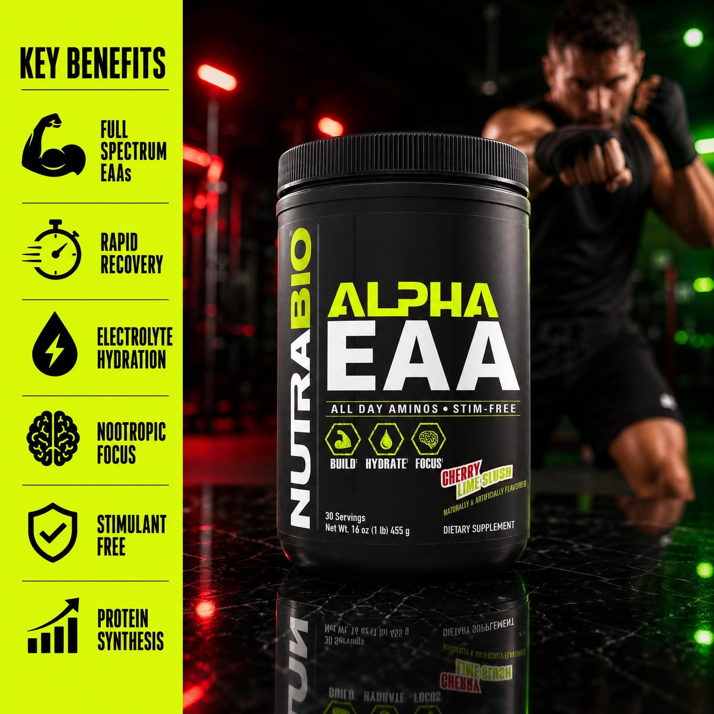 NutraBio Alpha EAA - All-Day Amino Acids for Muscle Growth and Hydration - Essential Amino Acids with Nootropics & Adaptogens- Full Spectrum EAA BCAA Powder - 30 Servings - Strawberry Lemon