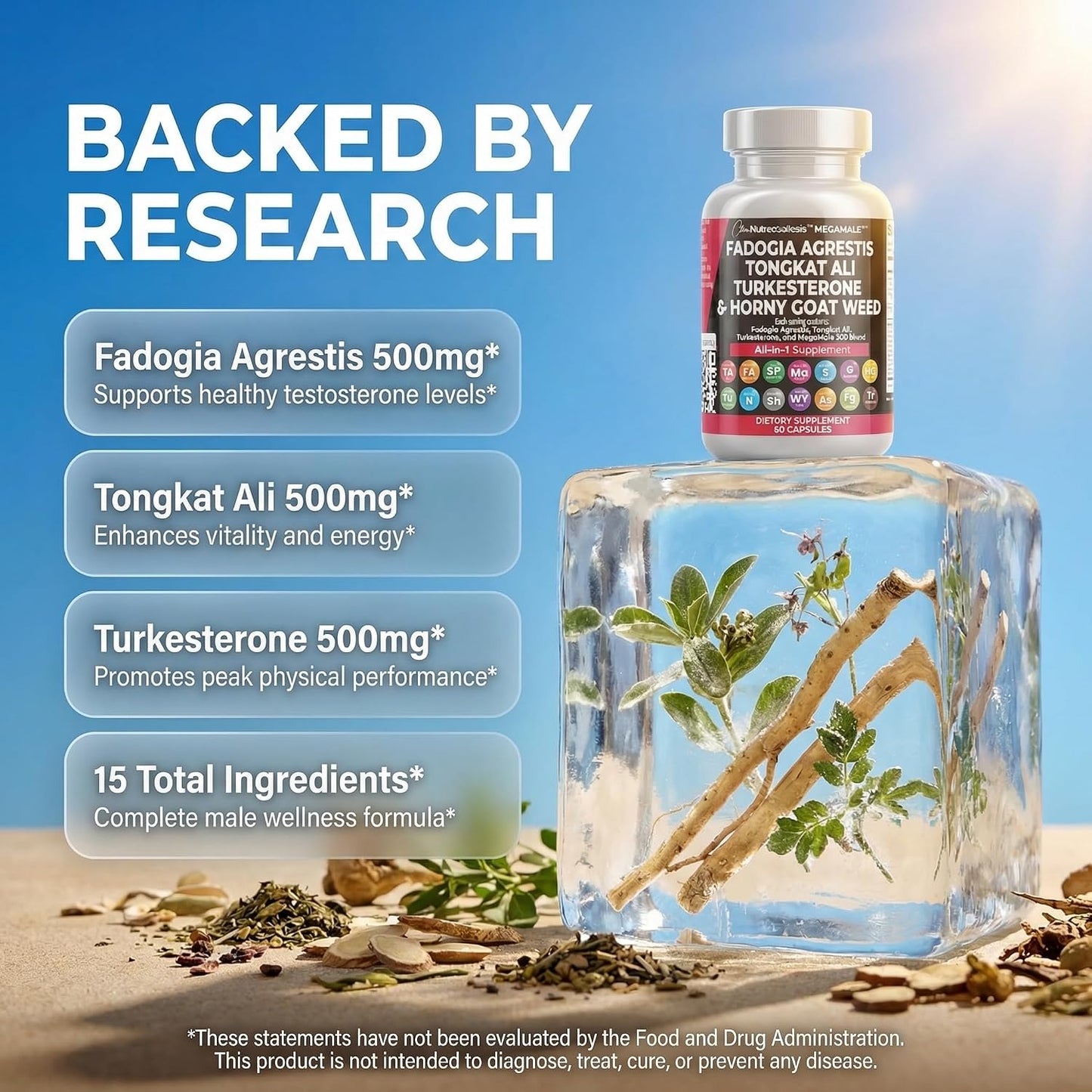 Clean Nutraceuticals Fadogia Agrestis Tongkat Ali Turkesterone Supplement with Horny Goat Weed, Saw Palmetto, Maca Root, Siberian Ginseng, Tribulus Terrestris, Fenugreek, Wild Yam - 60 Count