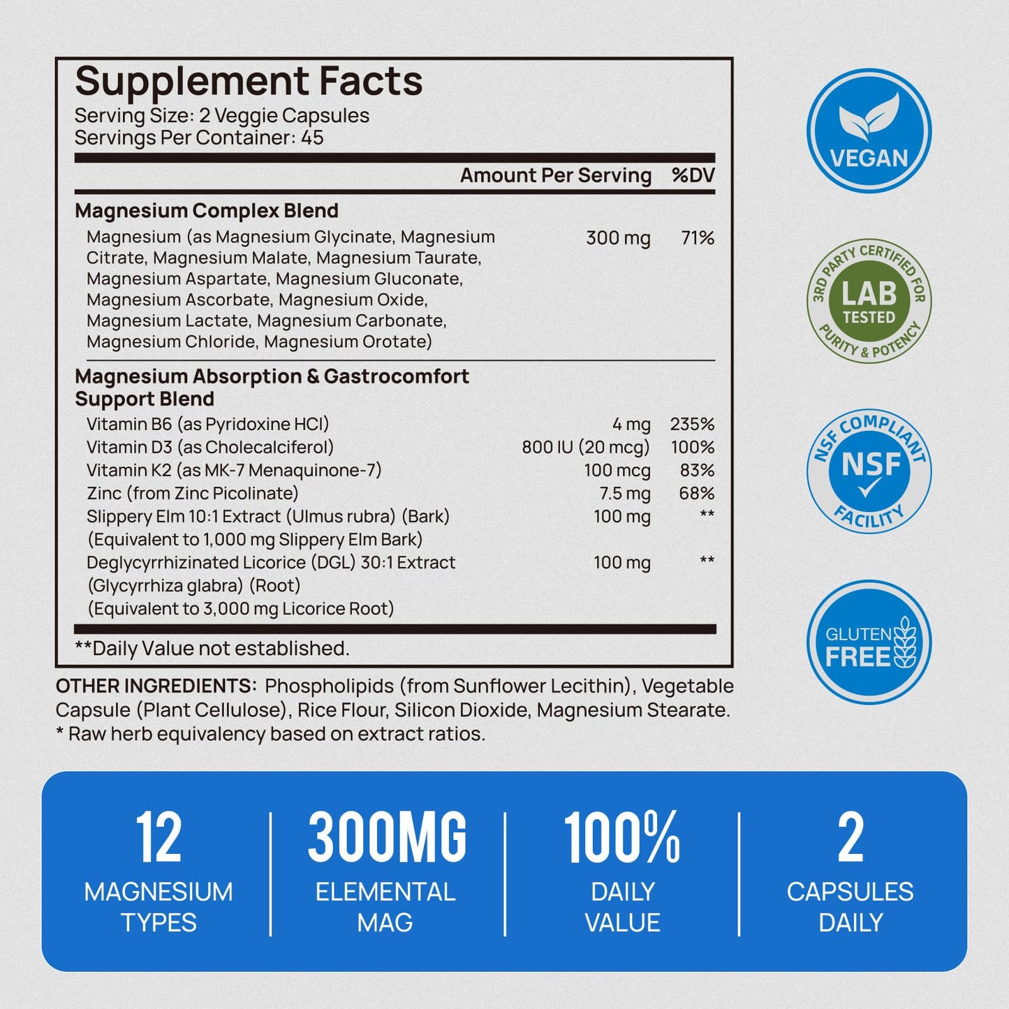 18 in 1 Magnesium Complex for Women and Men | Liposomal Magnesium Supplement with Glycinate, Citrate, Malate, Taurate, D3 & K2 | High Absorption for Muscle, Sleep, Bone, Nerve Support | 90 Capsules