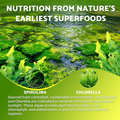 2 Pack Spirulina Chlorella Gummies, Supports Daily Energy & Immune System | Super Greens Blend with Protein, Chlorophyll, Vitamin C, D3, B12, Zinc, Pineapple Flavor, 120 Count