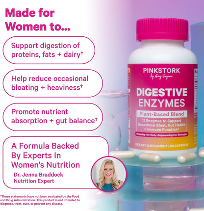Pink Stork Digestive Enzymes for Women, 60 Capsules | 13 Plant-Based Enzymes + Amla, Supports Digestion & Gut Health, Bloating & Nutrient Absorption, GLP-1 Wellness, Vegan