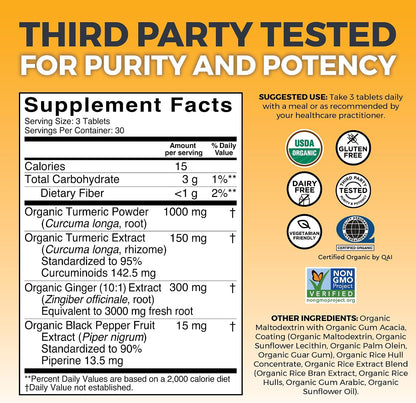 Viva Naturals Turmeric and Ginger Supplement with Black Pepper for Better Absorption - Organic Turmeric Curcumin to Support Joint, Heart and Digestive Health, Non-GMO - 120 Tablets