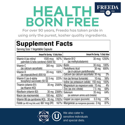 FREEDA Multivitamin – Quintabs-M with Iron – Kosher Multi Vitamins Supplements for Women Health - Multivitamins for Women & Iron-Deficient Men Adult Vitamins Multivitamin (100) | Kosher Multivitamin with Iron Formulated for Women & Men - Supporting Daily