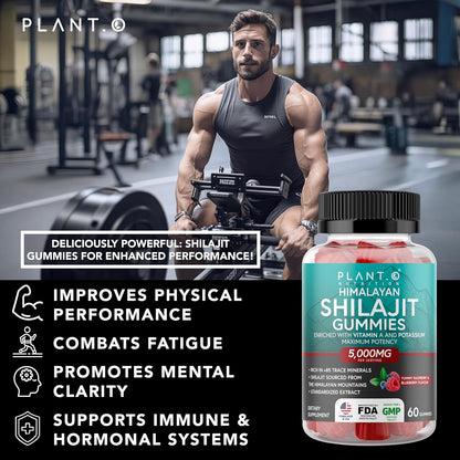 Shilajit Gummies for Men & Women | 5000mg Extra Stength Pure Himalayan Extract 100% Natural Raspberry Flavor | 85+ Trace Minerals & Fulvic Acid to Enhance Energy and Immune Support, 60 Ct