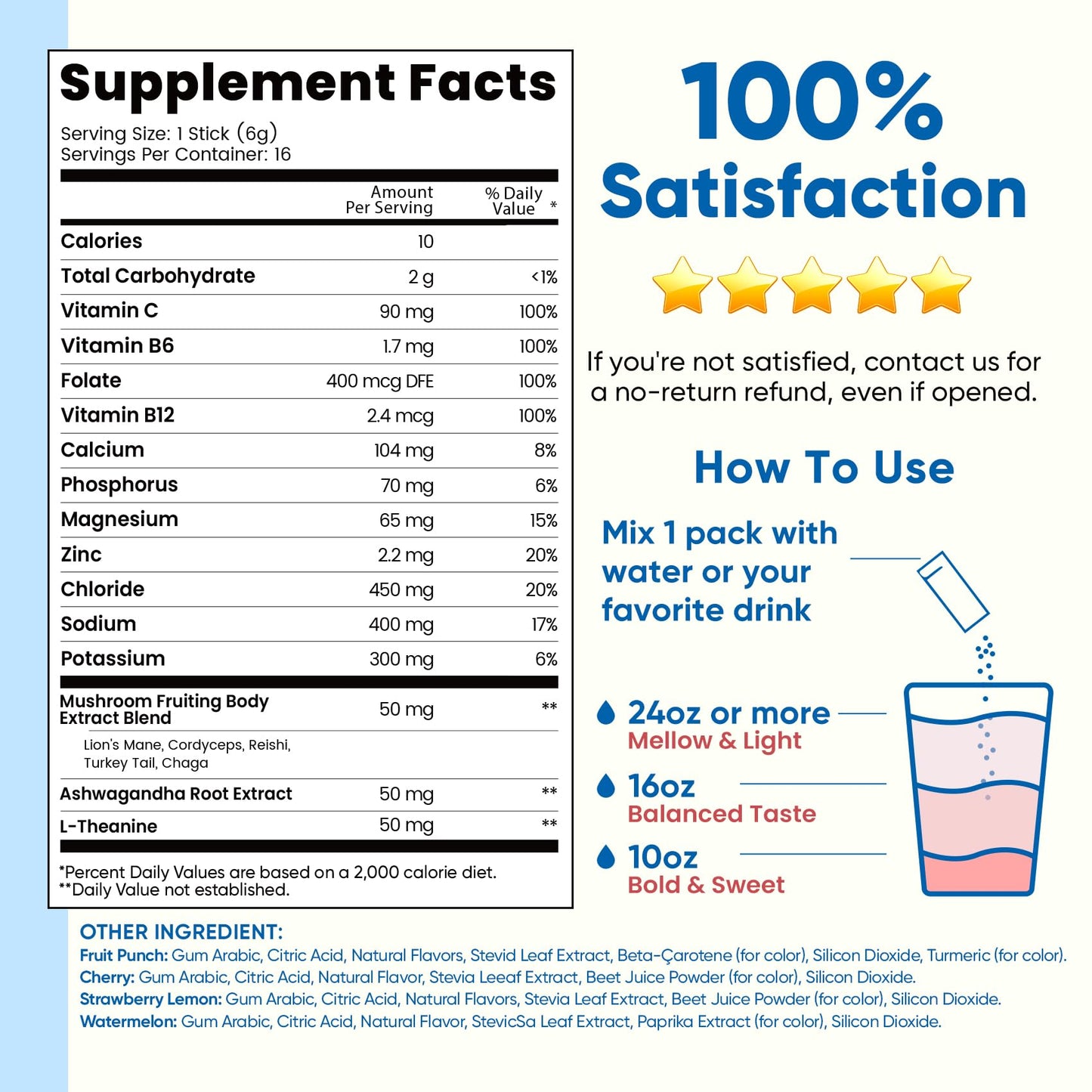 Venture Pal Sugar Free Hydration + Focus Electrolyte Packets, 16 Sticks | 7 Electrolytes + Vitamins, Magnesium, Lion's Mane & Ashwagandha, Boost Clarity & Energy, Electrolytes Powder, Vegan, Keto