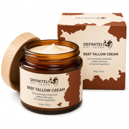 Beef Tallow Cream for Face and Body, Grass Fed Tallow Moisturizer with Manuka Honey, Collagen and Emu Oil, Unscented Handmade Skin Cream for Dry Skin, 2 fl oz