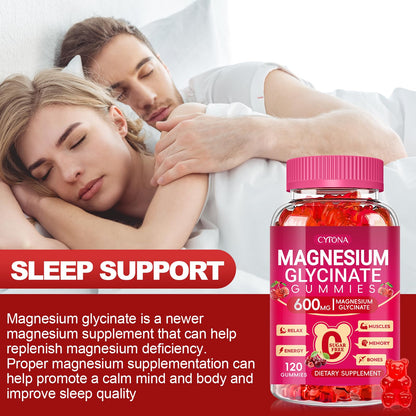 Magnesium Glycinate Gummies 600mg, Sugar Free Magnesium Gummies for Adults