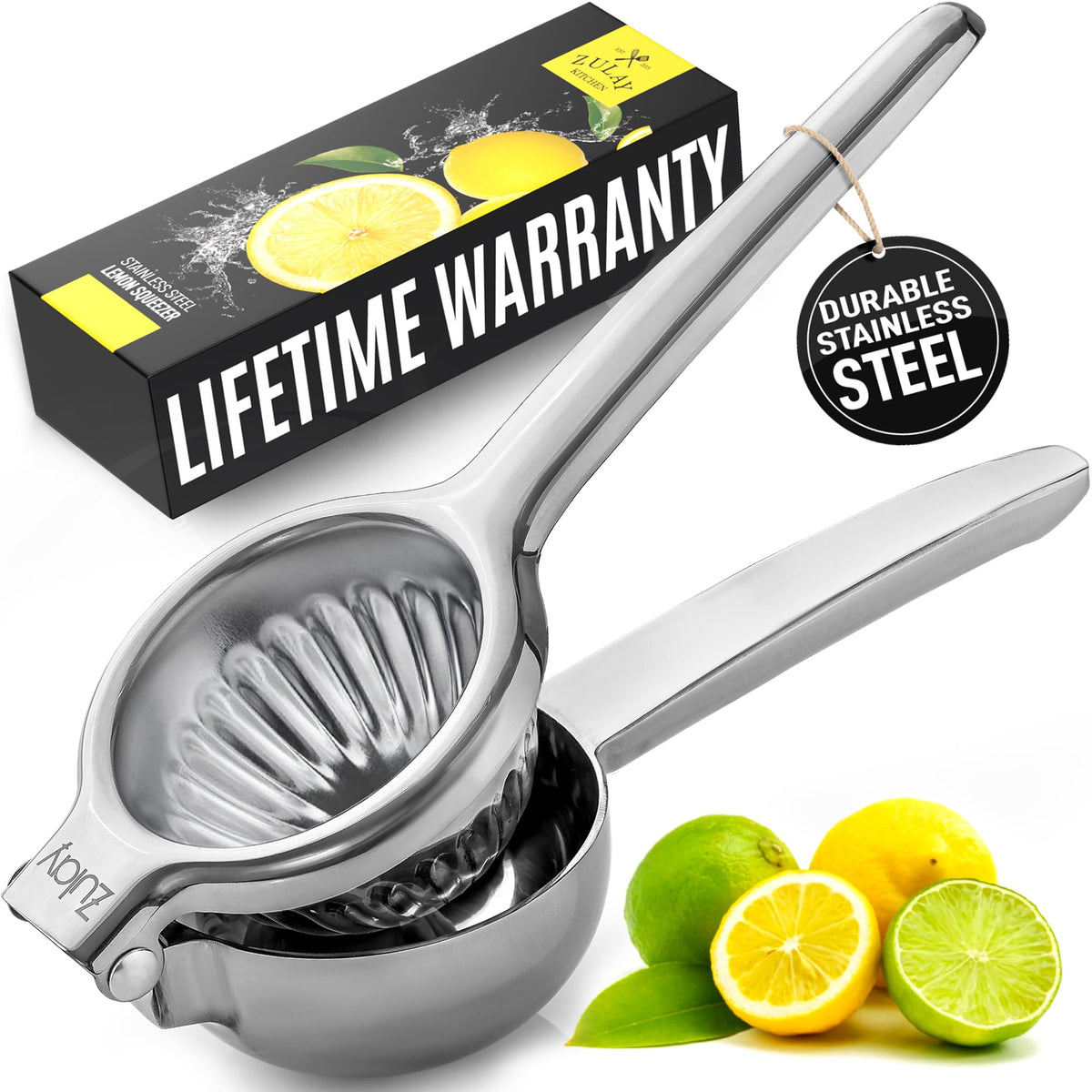 Zulay Kitchen Lemon Squeezer Stainless Steel - Premium Quality, Heavy Duty Solid