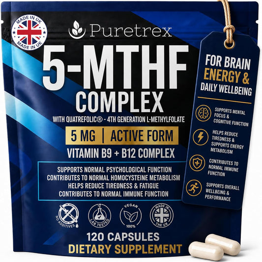 5-MTHF Complex Methylfolate 1mg with Quatrefolic, MTHFR Supplement, Active Folate B9 with Methyl B12 1mg, P-5-P B6, Riboflavin-5-Phosphate, Methylated B Complex, Vegan, 120 Capsules