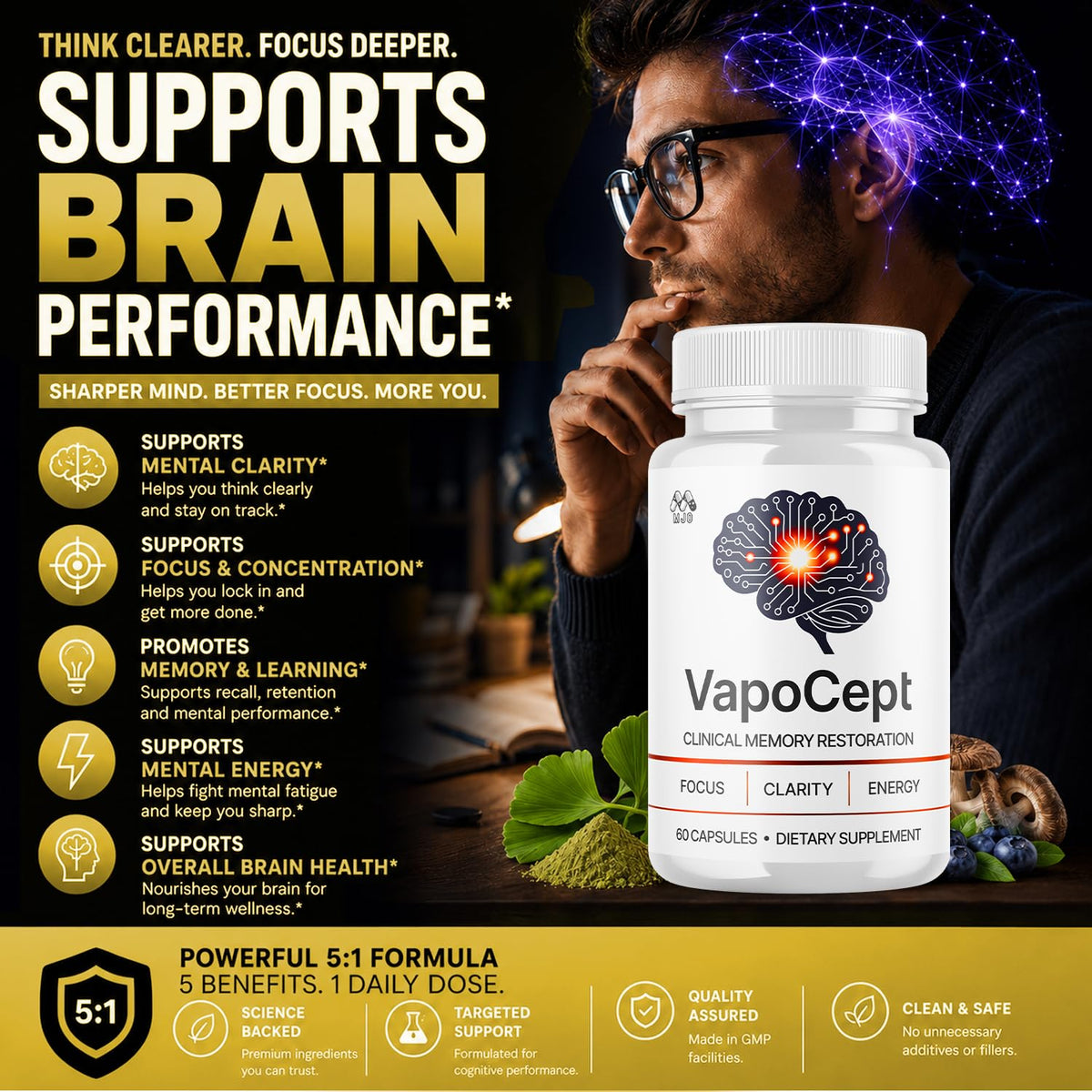Vapocept Capsules, Brain Health Support Supplement Pill 2-Pack 120 Capsules