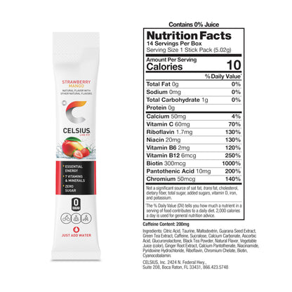 CELSIUS On-The-Go Powder Stick Packs, Zero Sugar (14 Sticks per Pack)