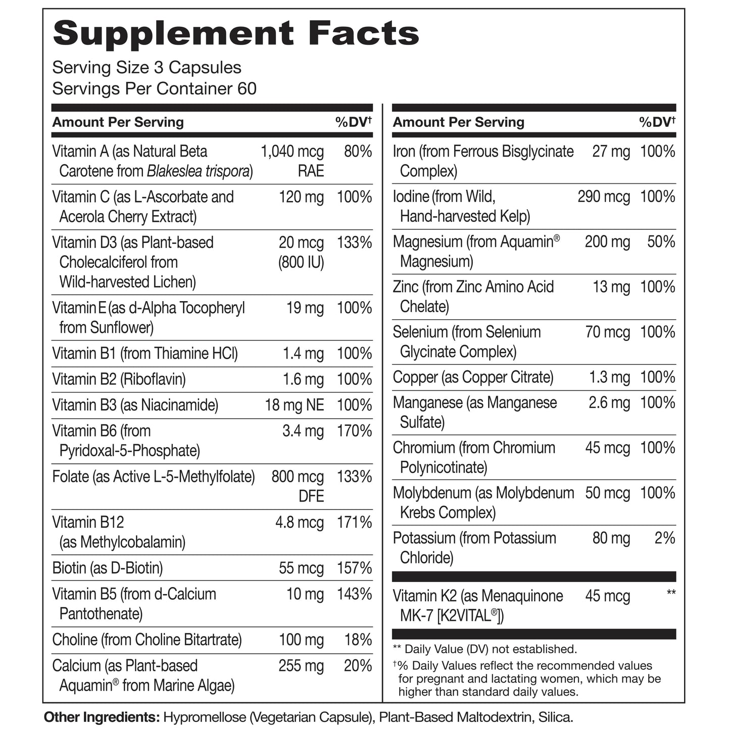 NATURELO Prenatal Multivitamin with Gentle Chelated Iron, Methyl Folate, Plant Calcium & Choline - Vegan, Vegetarian - Non-GMO - Gluten Free - 180 Capsules - 2 Month Supply
